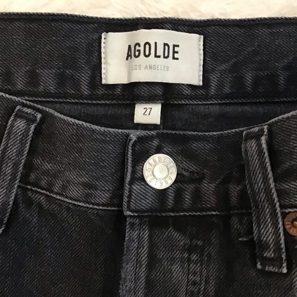 AGOLDE 27 (US 4) Parker Denim Shorts Black High Rise Women’s Distressed Button